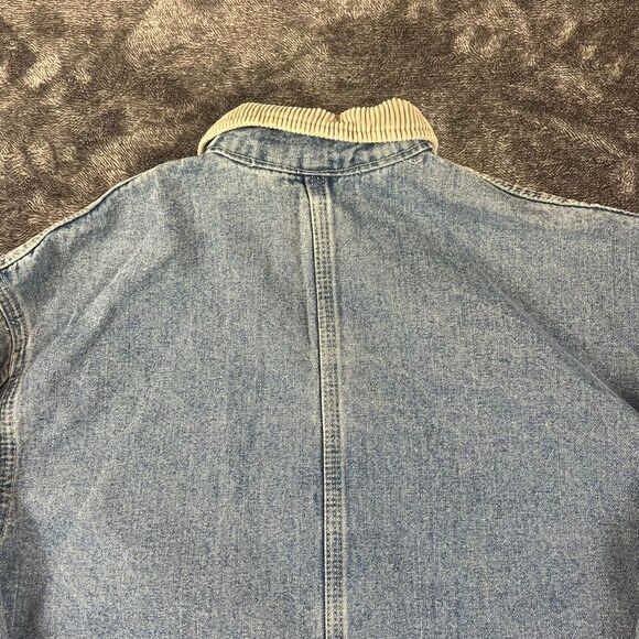 Vtg 80s 90s Lee Riveted Corduroy Collar Denim Barn Chore Jacket Trucker L USA - Picture 9 of 11